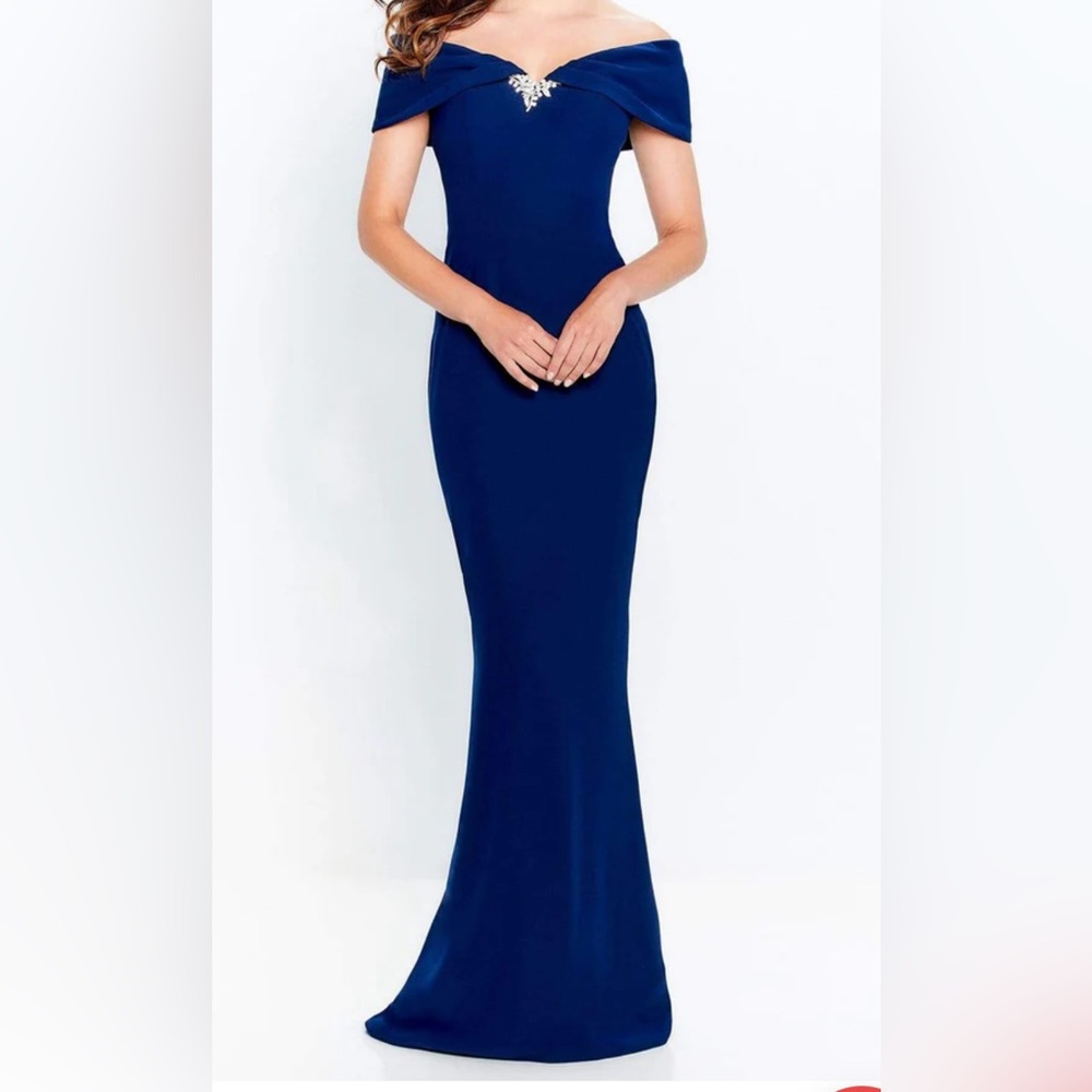 Montage by Mon Cheri Strapless Navy Gown